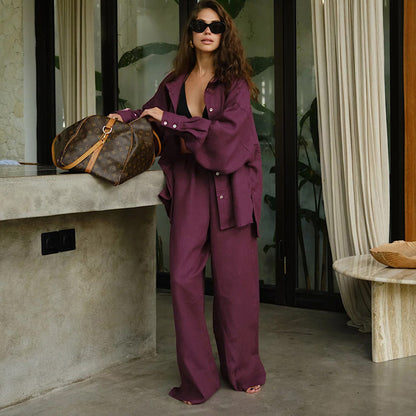 Linen shirt + straight pants set