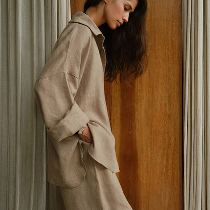 Linen shirt + straight pants set