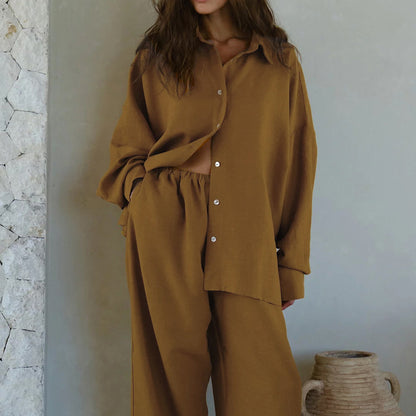 Linen shirt + straight pants set