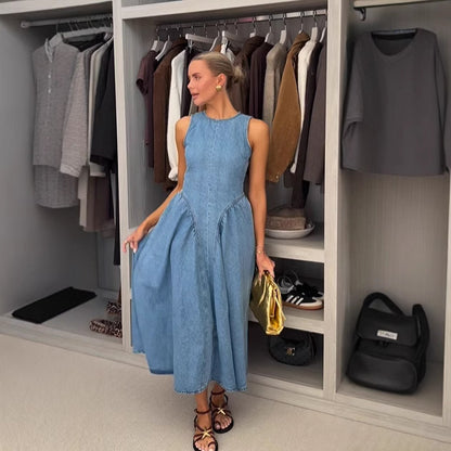 Women's sleeveless backless denim skirt