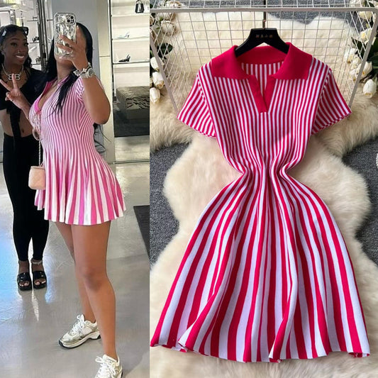 Ruffled knit fit and flare mini dress