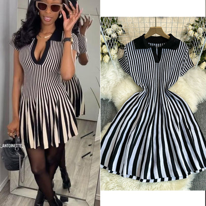 Ruffled knit fit and flare mini dress