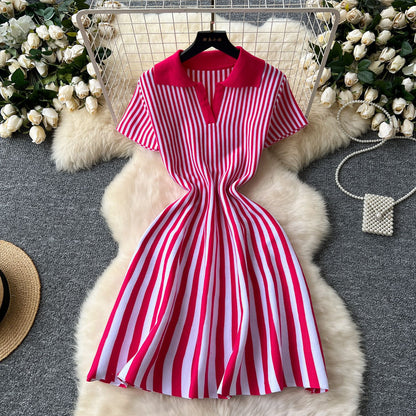 Ruffled knit fit and flare mini dress
