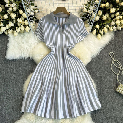 Ruffled knit fit and flare mini dress