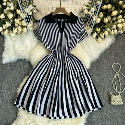Ruffled knit fit and flare mini dress