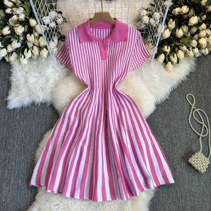 Ruffled knit fit and flare mini dress