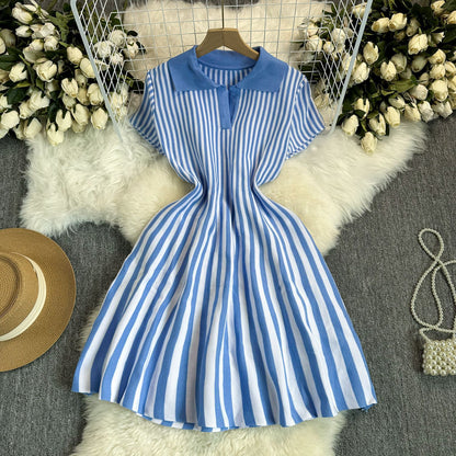 Ruffled knit fit and flare mini dress