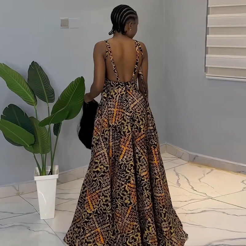 High waisted backless A-line dress