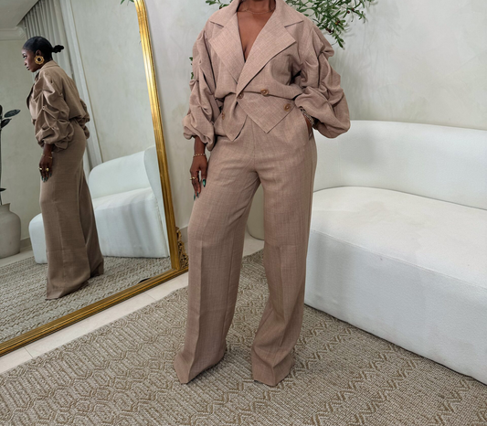 Linen pant and detailed crop jacket co-ord