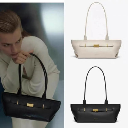 Genuine leather baguette shoulder bag