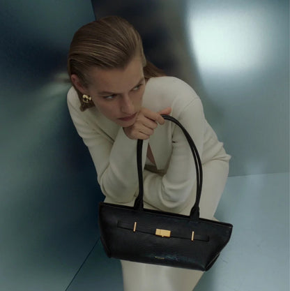 Genuine leather baguette shoulder bag