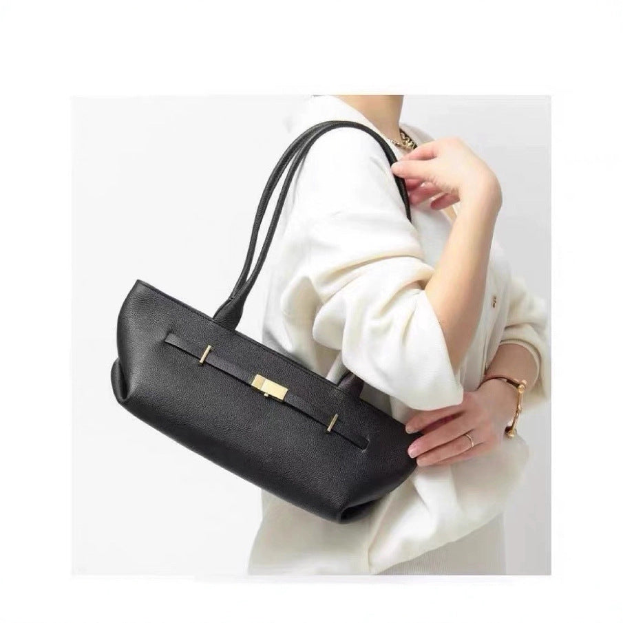 Genuine leather baguette shoulder bag