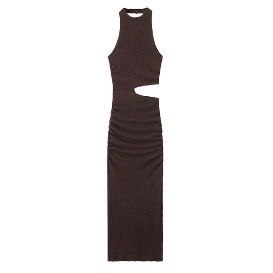 Textured Pleated Halter Dress