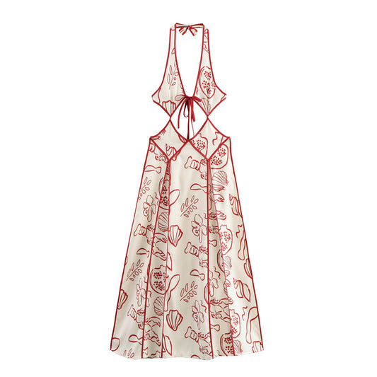 Halter neck floral cutout long dress