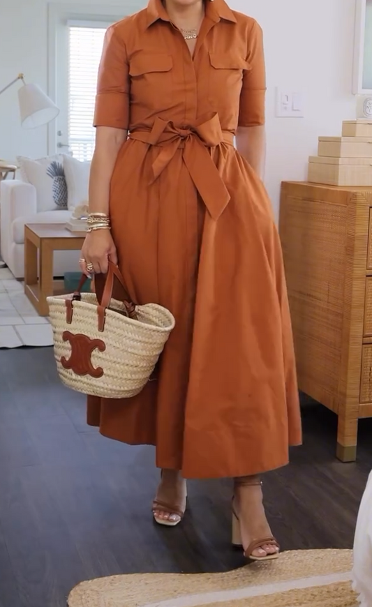 Short-sleeved elegant poplin dress