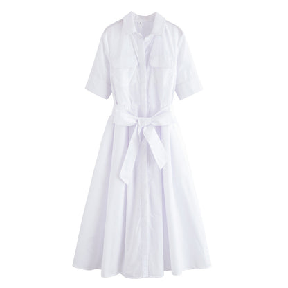 Short-sleeved elegant poplin dress