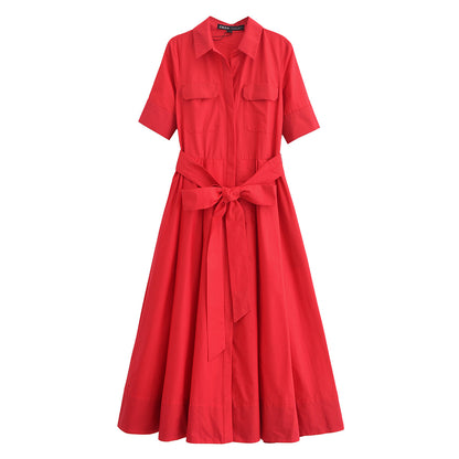 Short-sleeved elegant poplin dress