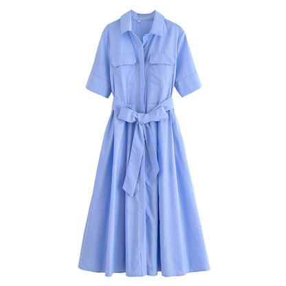 Short-sleeved elegant poplin dress