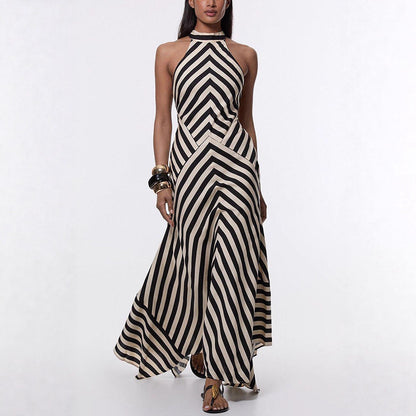 Sleeveless backless striped maxi dress