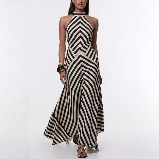 Sleeveless backless striped maxi dress