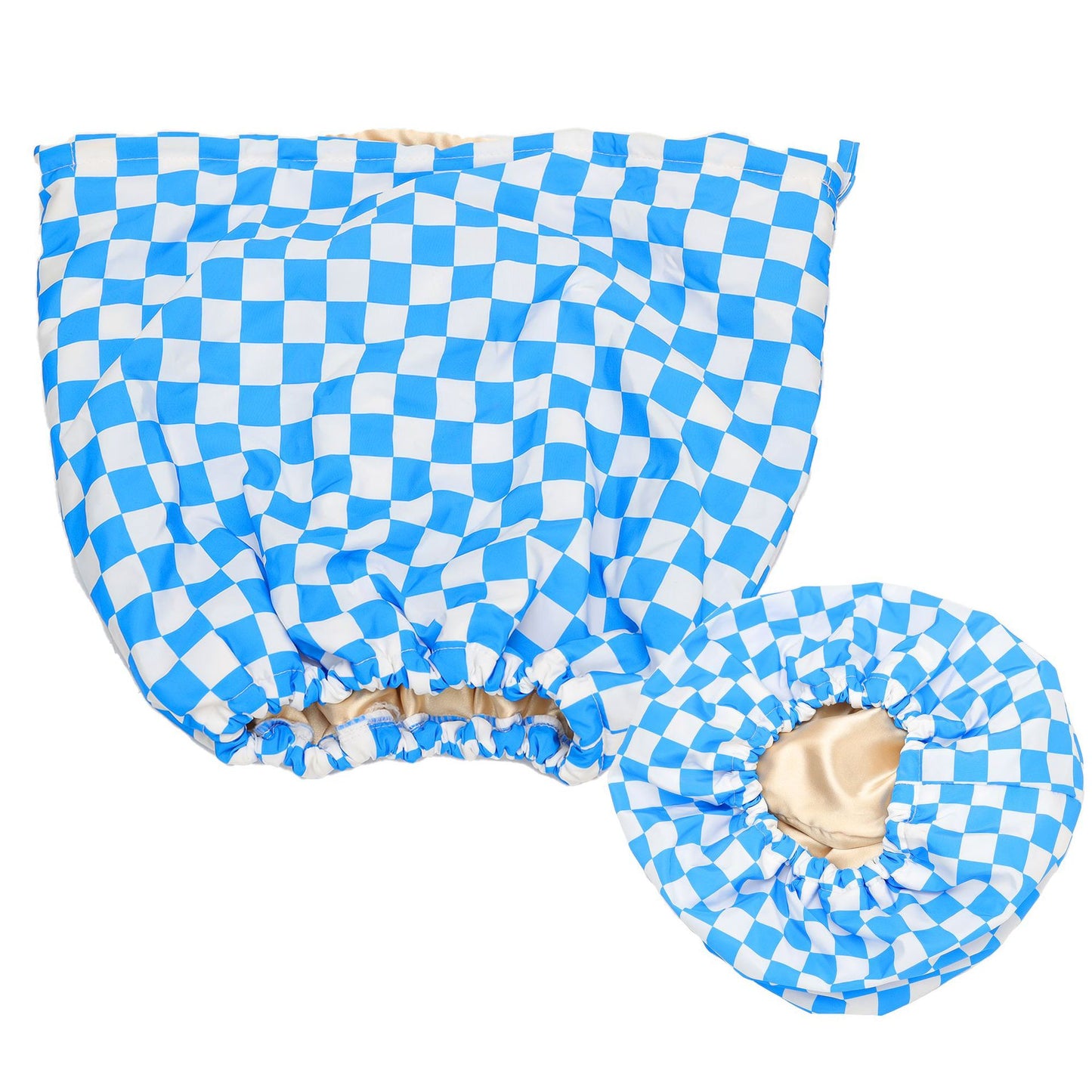 Silk Lined Plaid Shower Cap High-end Hair Care Cap