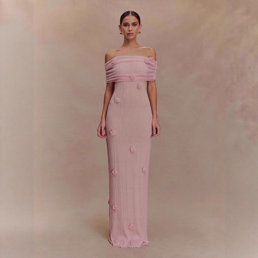 Women's slim-fitting three-dimensional flower hip skirt one-shoulder evening dress long skirt