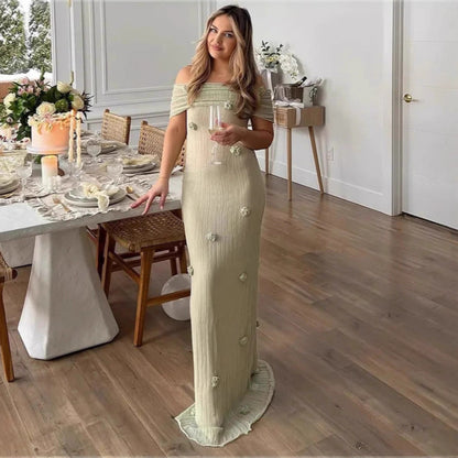Women's slim-fitting three-dimensional flower hip skirt one-shoulder evening dress long skirt