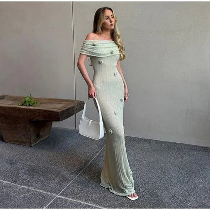 Women's slim-fitting three-dimensional flower hip skirt one-shoulder evening dress long skirt