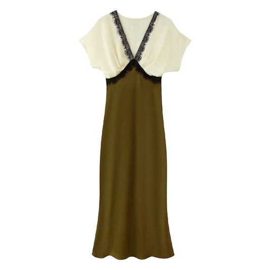 Contrast lace satin dress