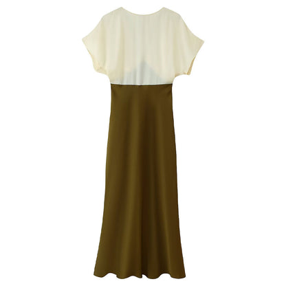 Contrast lace satin dress
