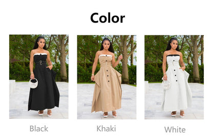 Single-breasted double-belt wrap dress with a wide skirt