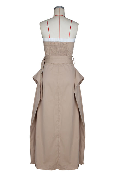 Single-breasted double-belt wrap dress with a wide skirt