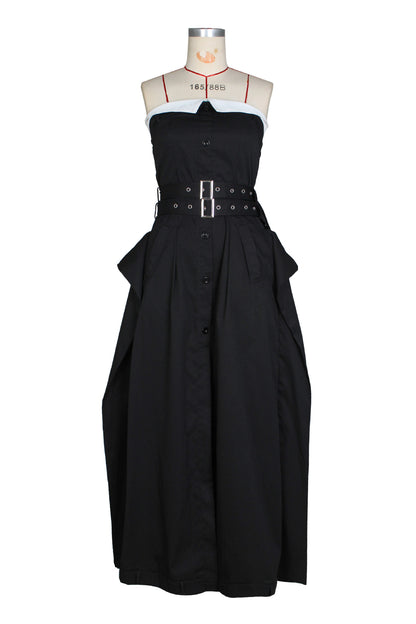 Single-breasted double-belt wrap dress with a wide skirt