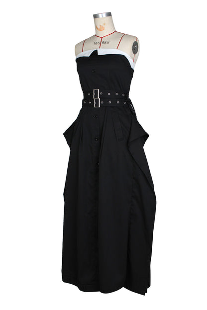 Single-breasted double-belt wrap dress with a wide skirt