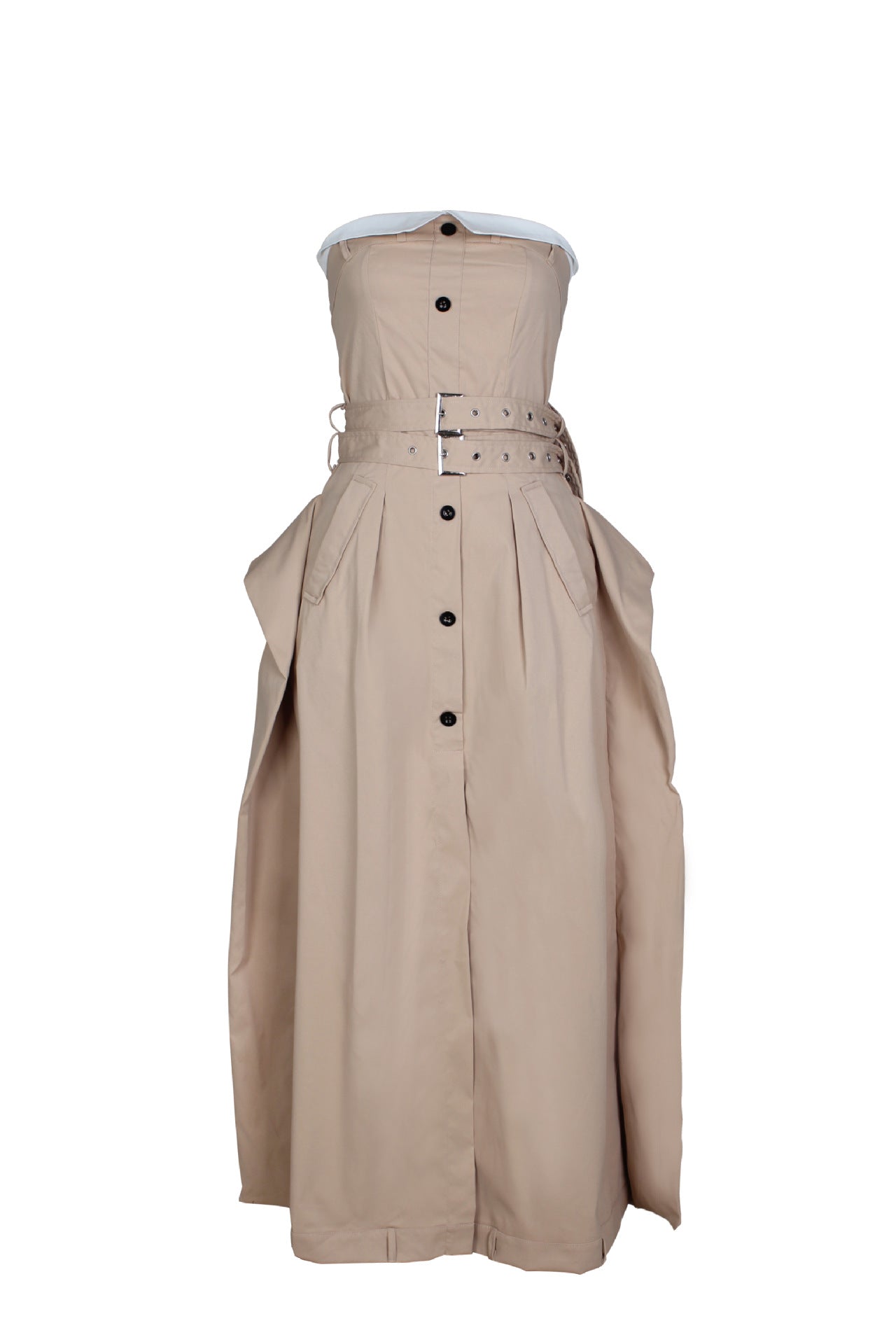Single-breasted double-belt wrap dress with a wide skirt