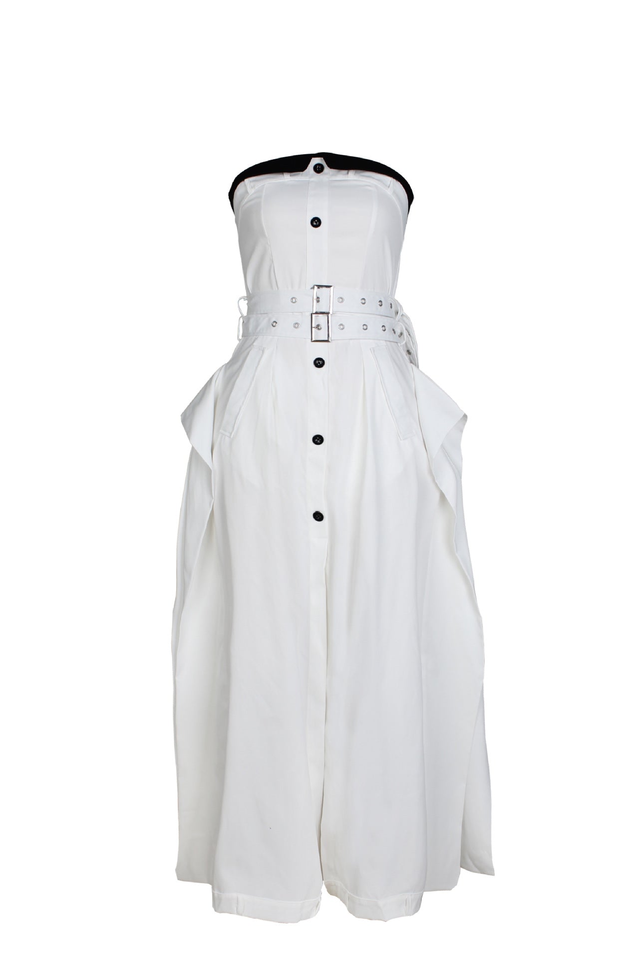 Single-breasted double-belt wrap dress with a wide skirt