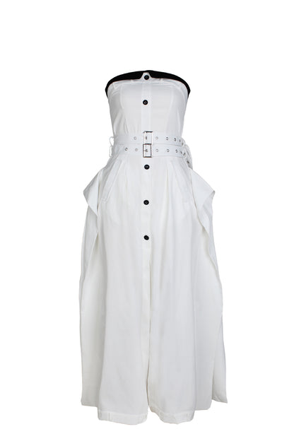 Single-breasted double-belt wrap dress with a wide skirt