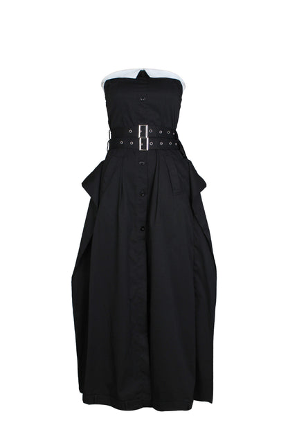 Single-breasted double-belt wrap dress with a wide skirt