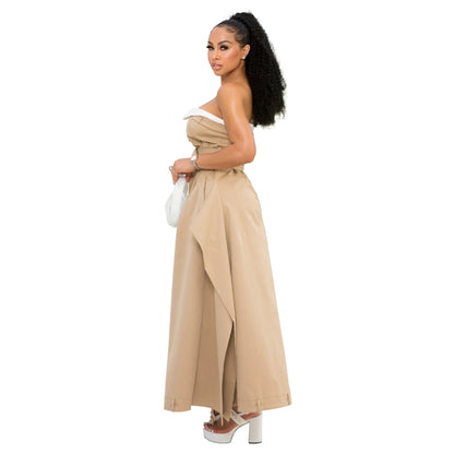 Single-breasted double-belt wrap dress with a wide skirt