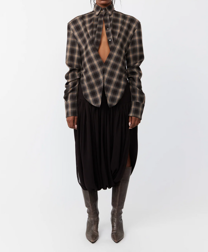 Brown plaid shirt + trousers set