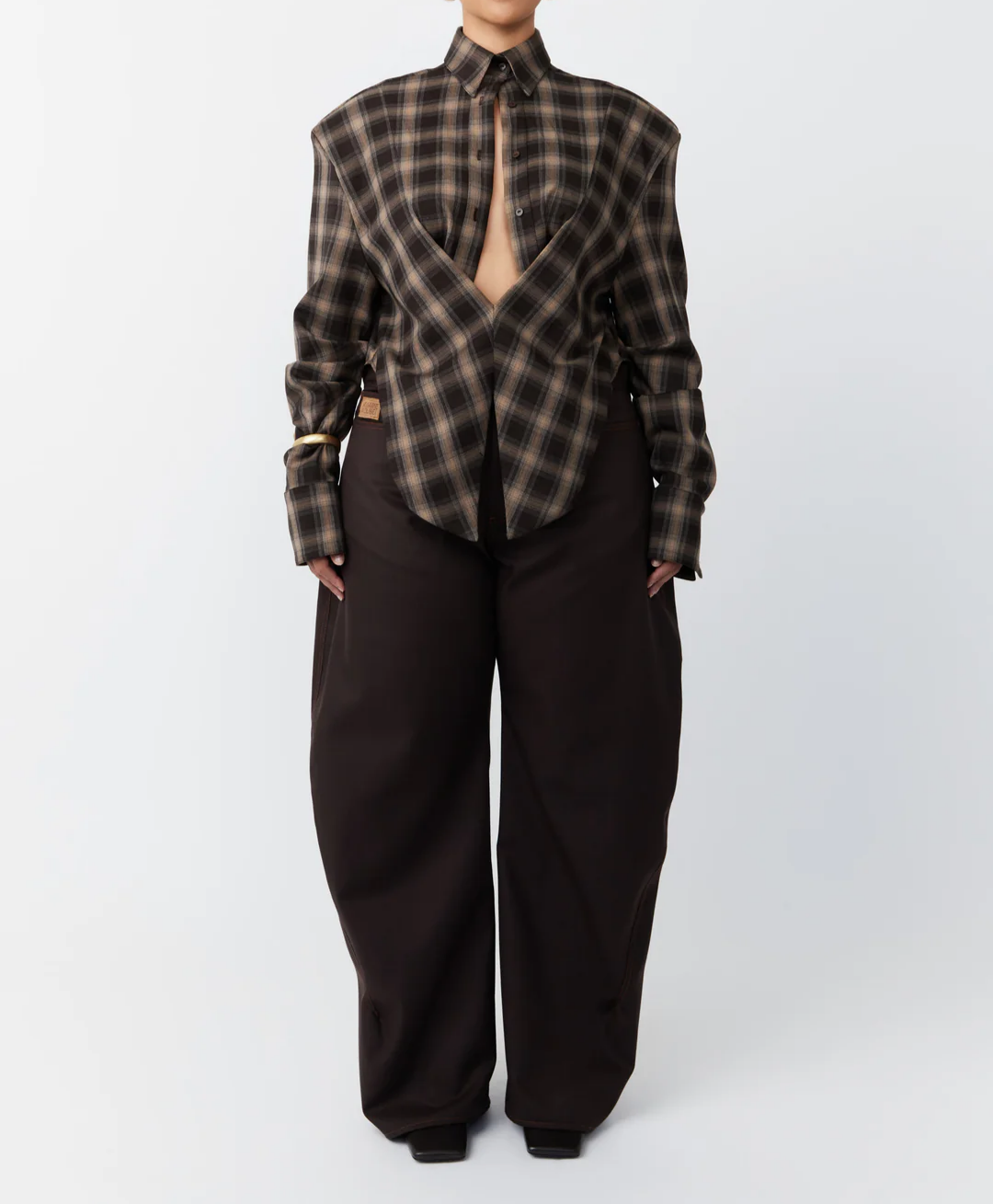 Brown plaid shirt + trousers set