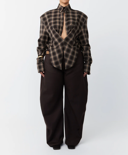 Brown plaid shirt + trousers set
