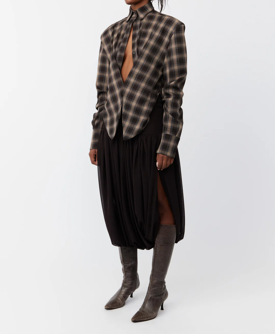 Brown plaid shirt + trousers set