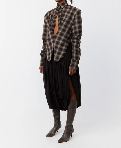 Brown plaid shirt + trousers set