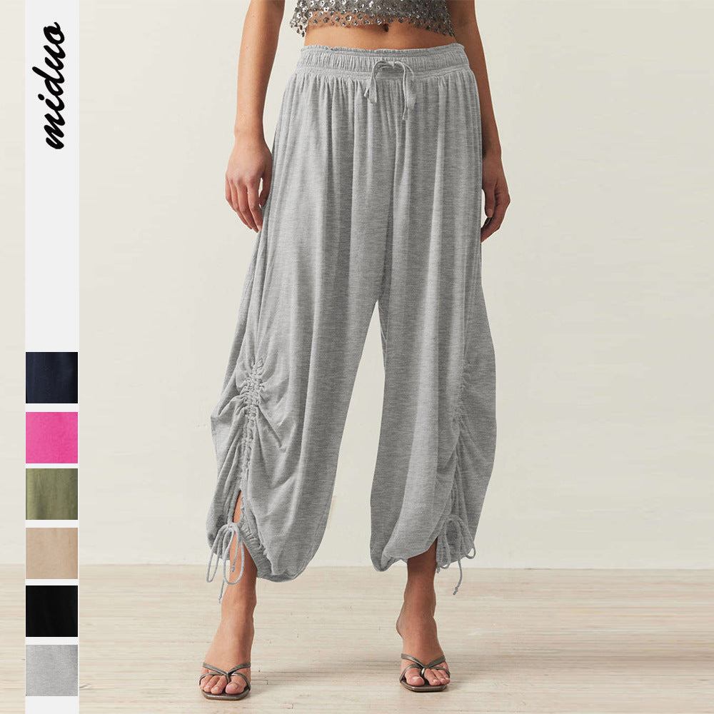Plus size women's solid color wide-leg loose pants with large pockets