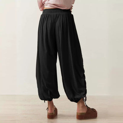 Plus size women's solid color wide-leg loose pants with large pockets