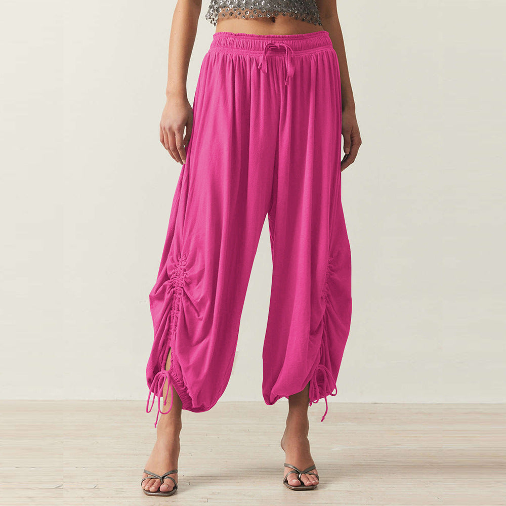 Plus size women's solid color wide-leg loose pants with large pockets