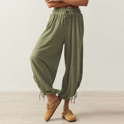 Plus size women's solid color wide-leg loose pants with large pockets