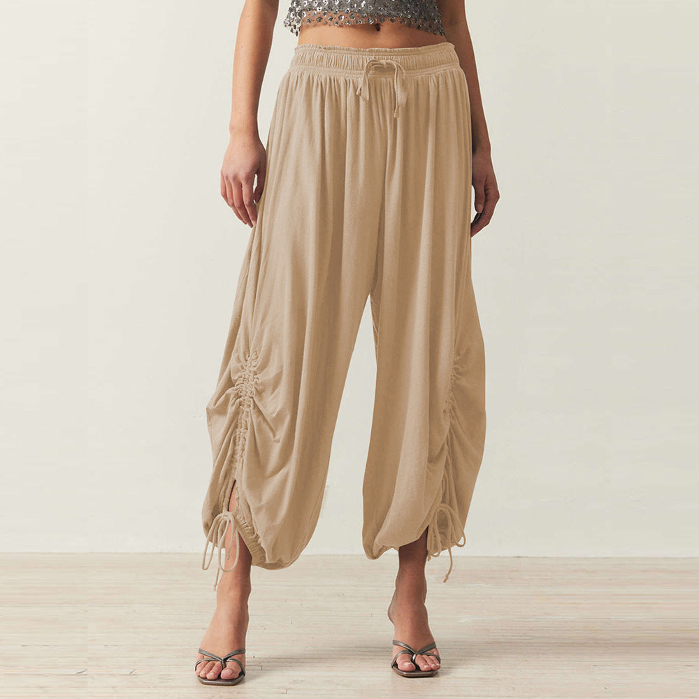 Plus size women's solid color wide-leg loose pants with large pockets