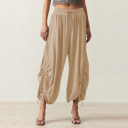 Plus size women's solid color wide-leg loose pants with large pockets